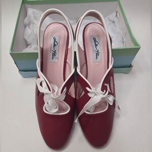 Red Slingback Heels with White Bow by Lulu Hun